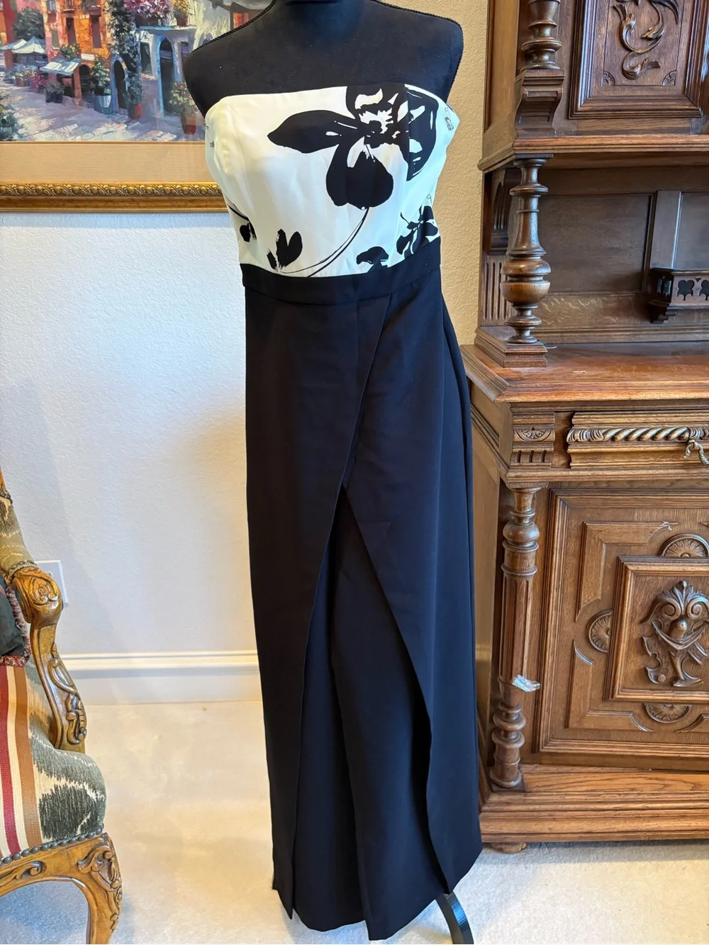 White House Black Market Black Strapless Wide-Leg Jumpsuit - 10 - Picture 7 of 8
